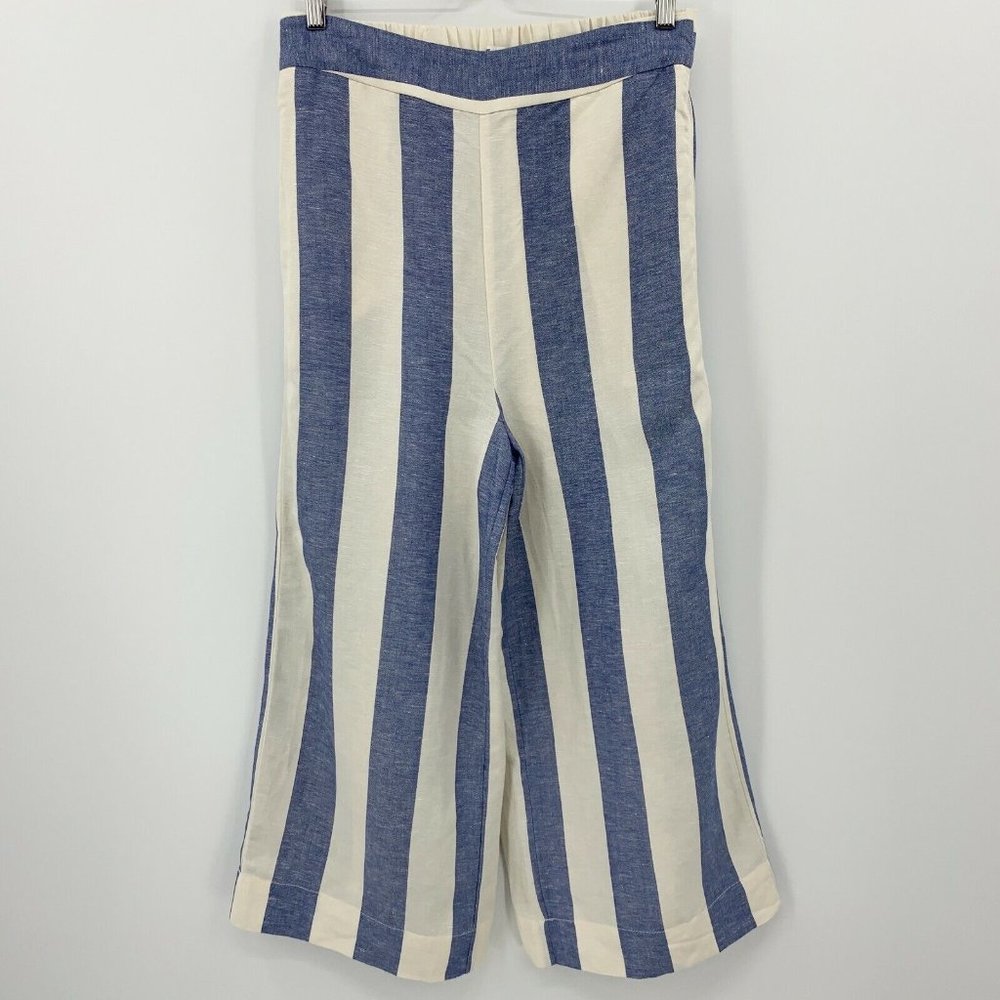 Madewell Huston Pull-On Crop Wide Leg Pants Stripe Linen Blend Coastal Grandma